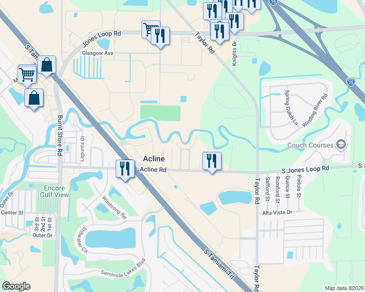 map of restaurants, bars, coffee shops, grocery stores, and more near 3500 Allapatchee Drive in Punta Gorda
