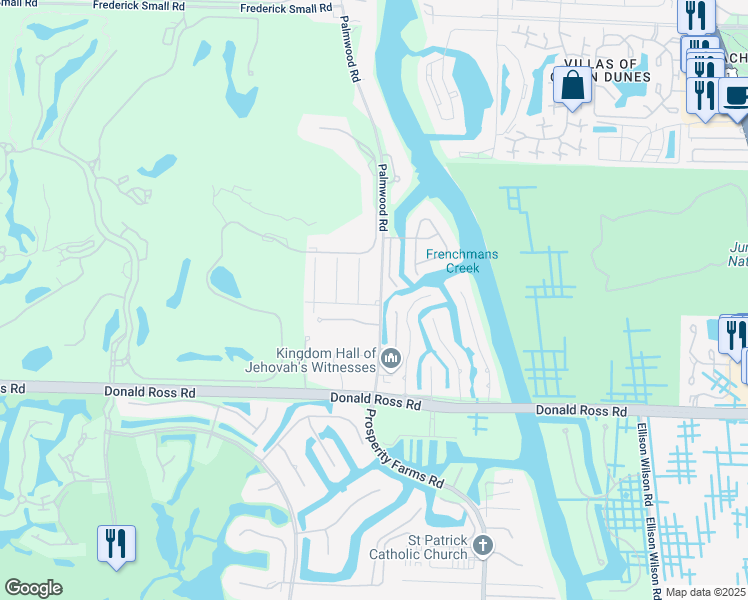 map of restaurants, bars, coffee shops, grocery stores, and more near 14255 Palmwood Road in Palm Beach Gardens