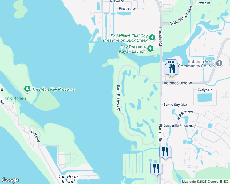 map of restaurants, bars, coffee shops, grocery stores, and more near 9851 Eagle Preserve Drive in Englewood