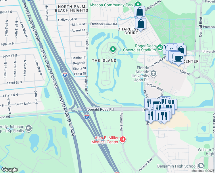 map of restaurants, bars, coffee shops, grocery stores, and more near 246 Barbados Drive in Jupiter