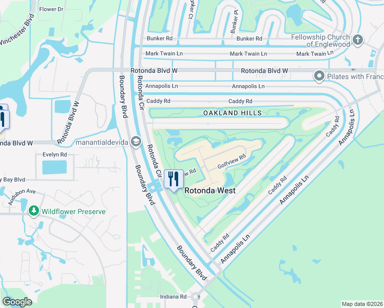 map of restaurants, bars, coffee shops, grocery stores, and more near 12 Golfview Court in Rotonda West