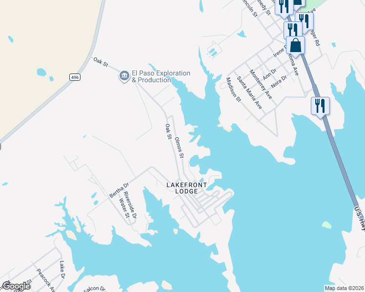 map of restaurants, bars, coffee shops, grocery stores, and more near 201 Olmos Street in Zapata