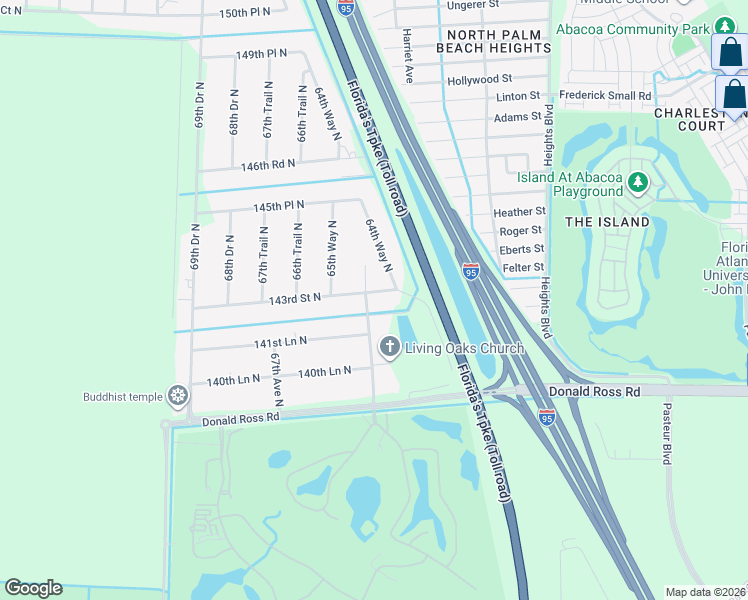 map of restaurants, bars, coffee shops, grocery stores, and more near 14282 64th Drive North in West Palm Beach