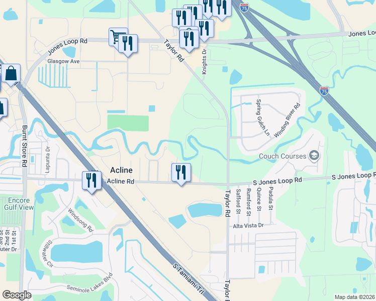 map of restaurants, bars, coffee shops, grocery stores, and more near 3850 Acline Road in Punta Gorda