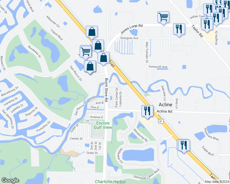map of restaurants, bars, coffee shops, grocery stores, and more near 10100 Burnt Store Road in Punta Gorda