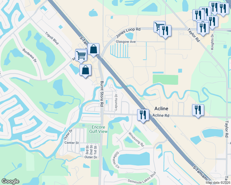 map of restaurants, bars, coffee shops, grocery stores, and more near 10100 Burnt Store Road in Punta Gorda