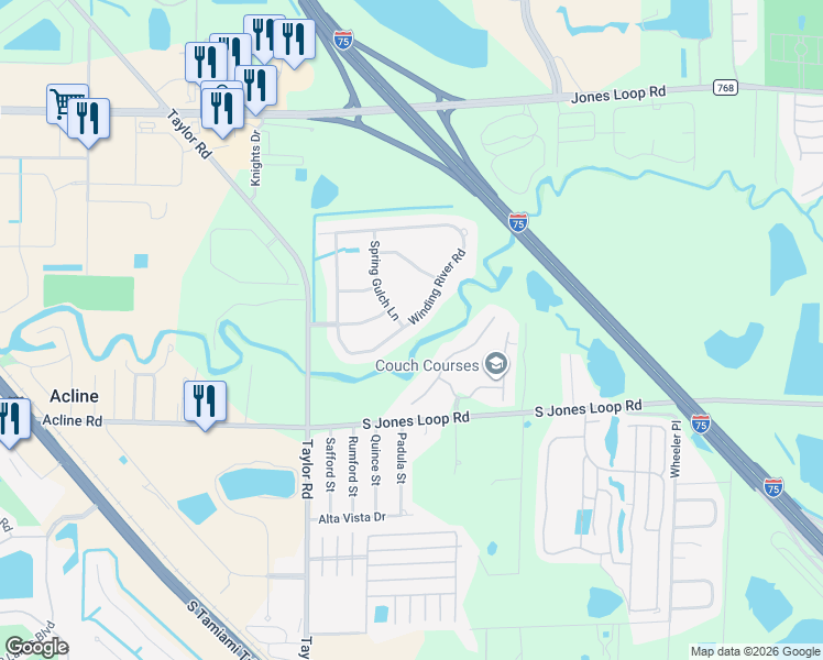 map of restaurants, bars, coffee shops, grocery stores, and more near 10050 Winding River Road in Punta Gorda