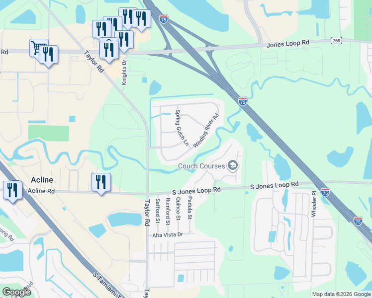 map of restaurants, bars, coffee shops, grocery stores, and more near 10050 Winding River Road in Punta Gorda
