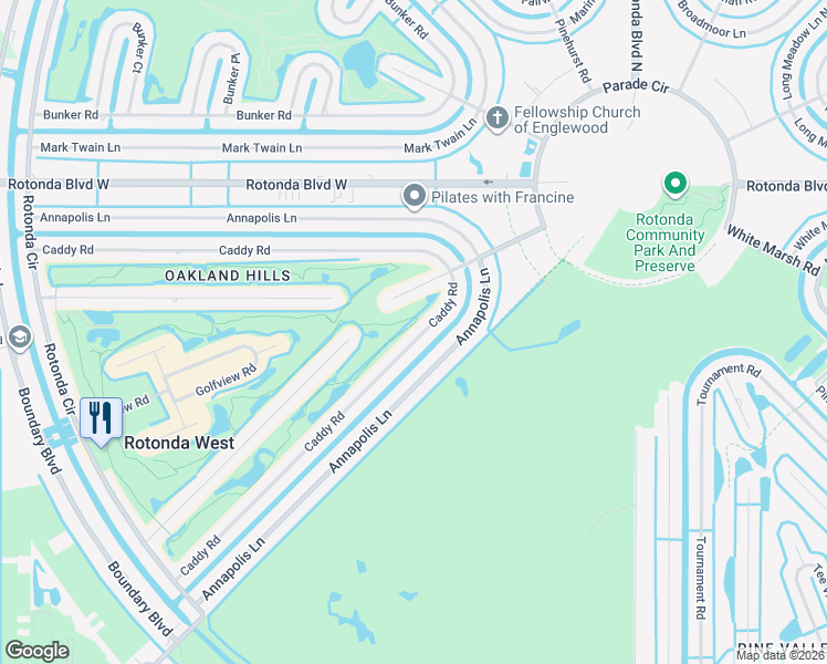map of restaurants, bars, coffee shops, grocery stores, and more near 108 Caddy Road in Rotonda West