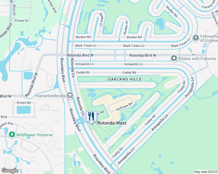 map of restaurants, bars, coffee shops, grocery stores, and more near 42 Oakland Hills Place in Rotonda West