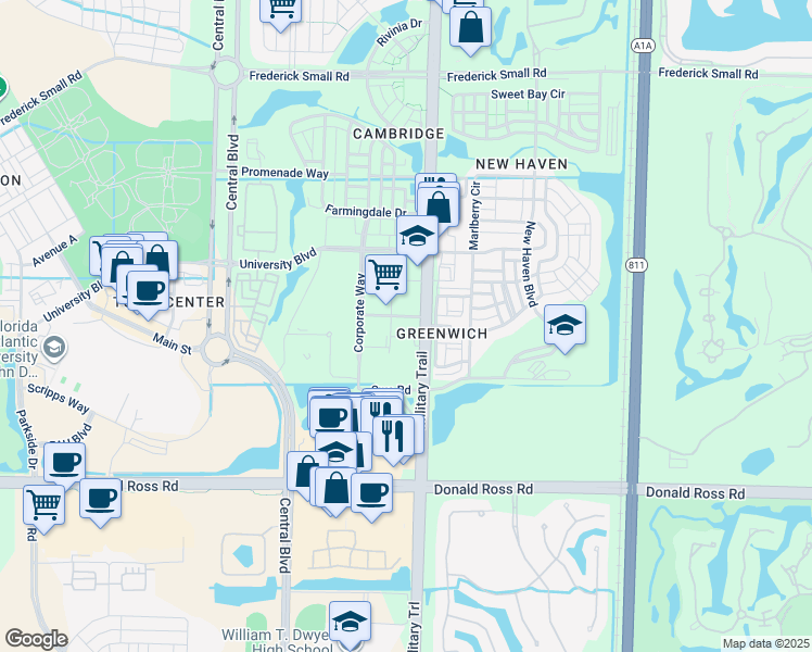 map of restaurants, bars, coffee shops, grocery stores, and more near 550 Heritage Drive in Jupiter