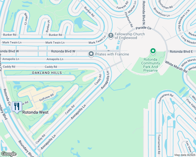 map of restaurants, bars, coffee shops, grocery stores, and more near 128 Caddy Road in Rotonda West