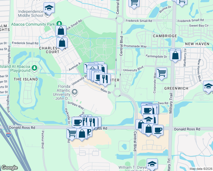 map of restaurants, bars, coffee shops, grocery stores, and more near in Jupiter