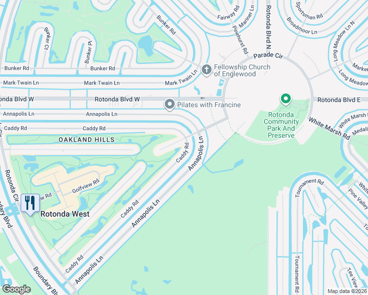 map of restaurants, bars, coffee shops, grocery stores, and more near 128 Caddy Road in Rotonda West