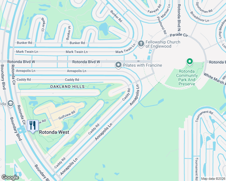 map of restaurants, bars, coffee shops, grocery stores, and more near 9 Oakland Hills Road in Rotonda West
