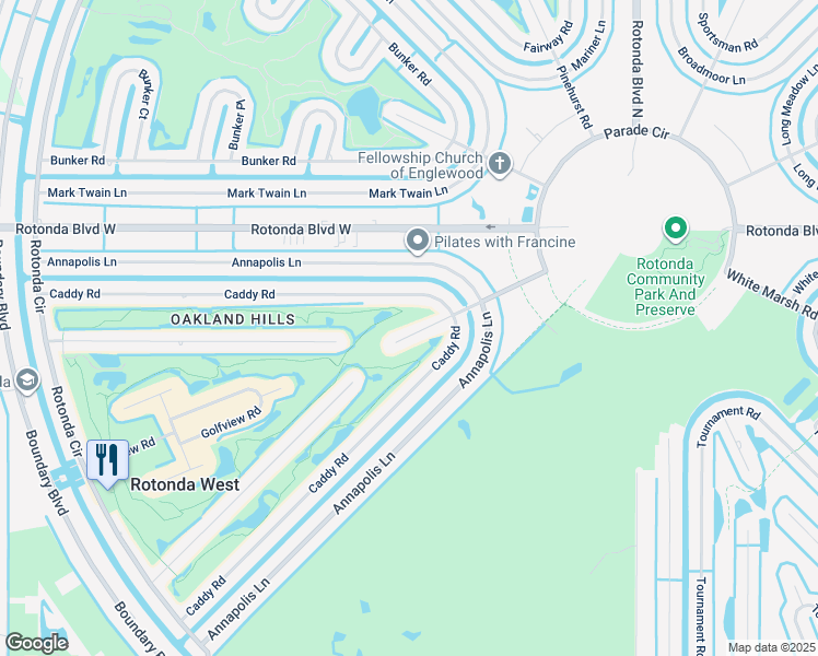 map of restaurants, bars, coffee shops, grocery stores, and more near 9 Oakland Hills Road in Rotonda West