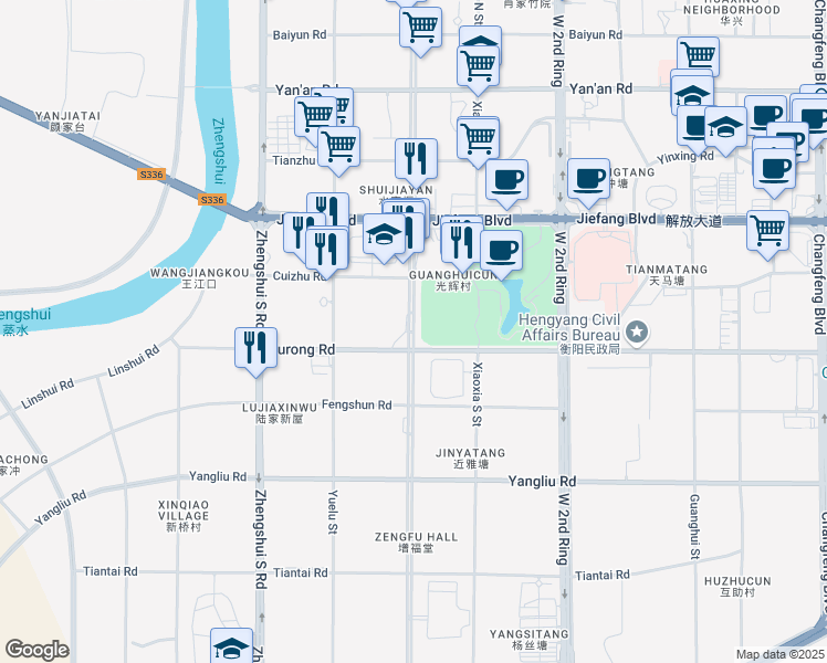 map of restaurants, bars, coffee shops, grocery stores, and more near Cai Xia Jie in Heng Yang Shi