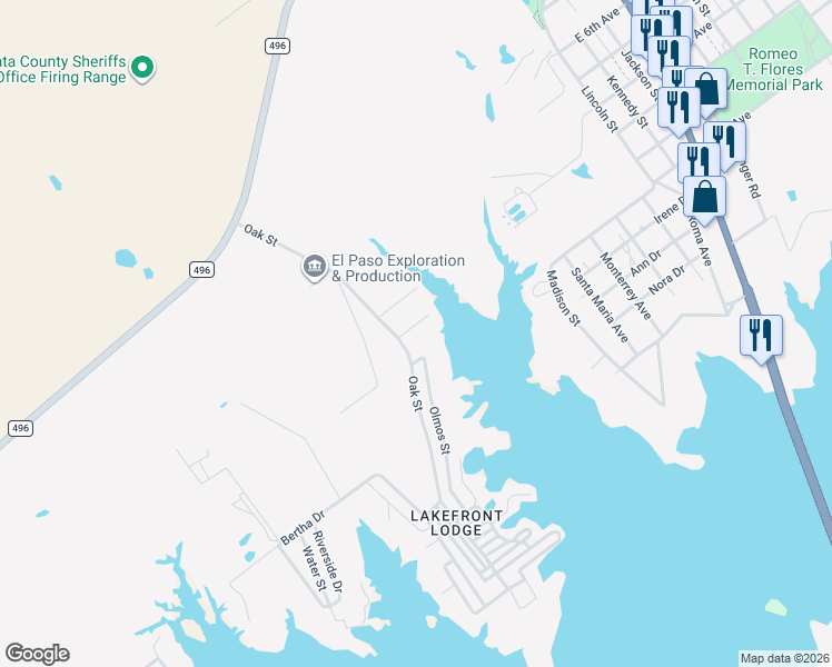 map of restaurants, bars, coffee shops, grocery stores, and more near 201-499 Olmos Street in Zapata