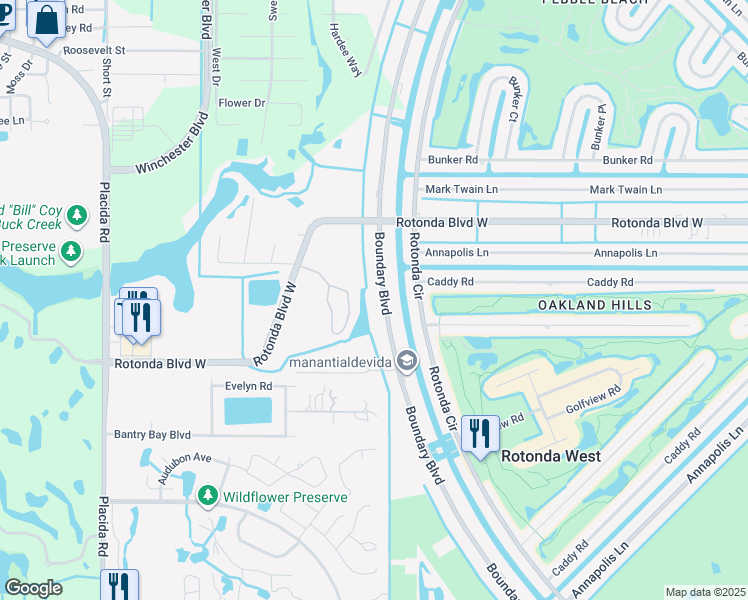 map of restaurants, bars, coffee shops, grocery stores, and more near 175 Boundary Boulevard in Rotonda West