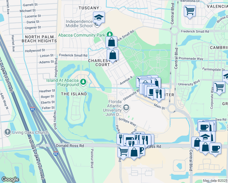 map of restaurants, bars, coffee shops, grocery stores, and more near 126 Wentworth Court in Jupiter