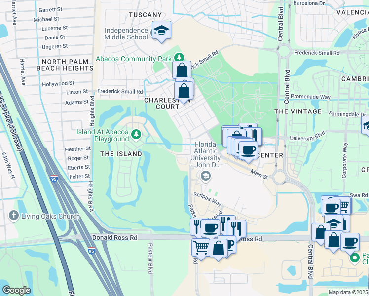 map of restaurants, bars, coffee shops, grocery stores, and more near 128 Wentworth Court in Jupiter