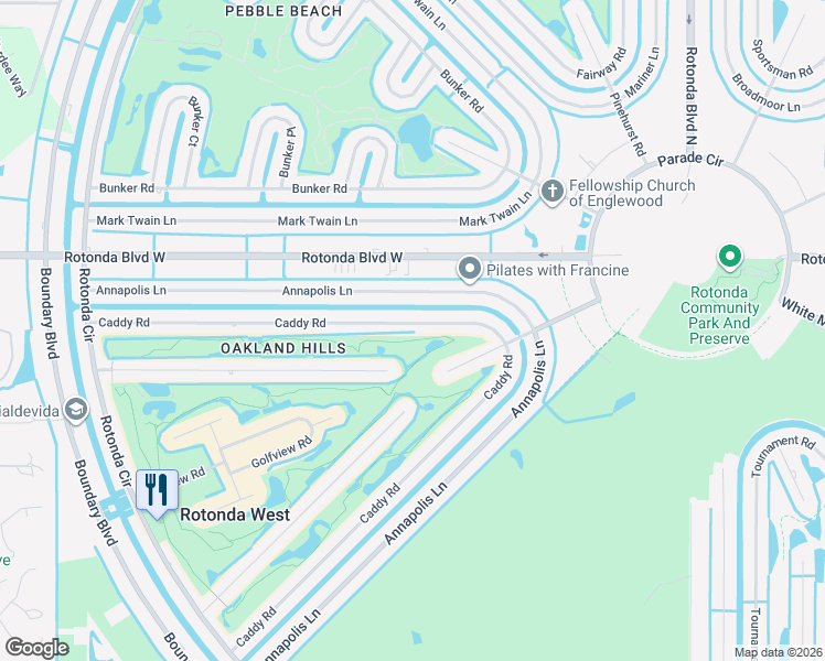 map of restaurants, bars, coffee shops, grocery stores, and more near 161 Caddy Road in Rotonda West