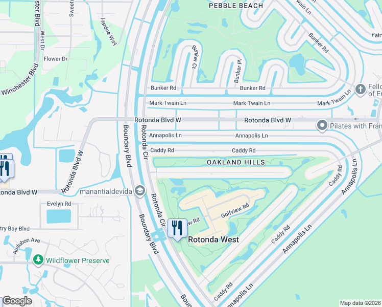 map of restaurants, bars, coffee shops, grocery stores, and more near 235 Caddy Road in Rotonda West