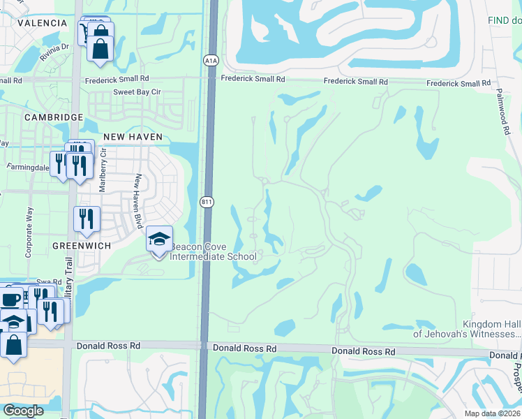map of restaurants, bars, coffee shops, grocery stores, and more near 611 White Pelican Way in Jupiter