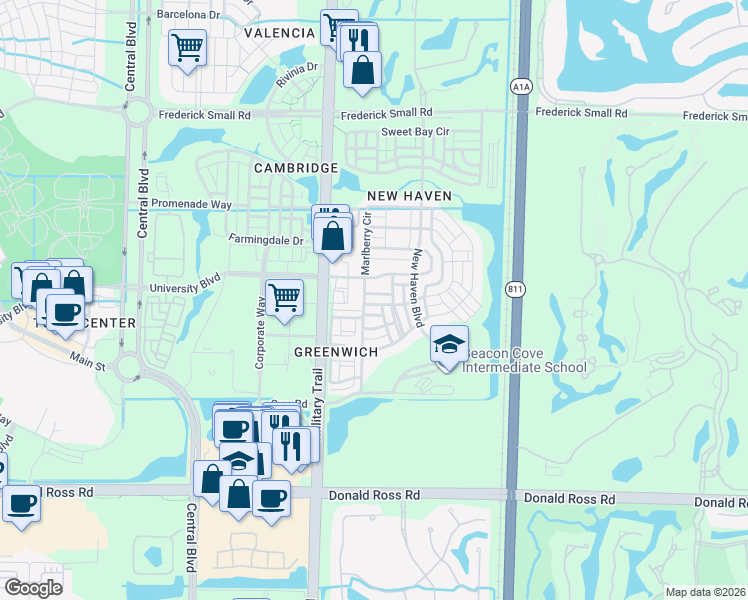 map of restaurants, bars, coffee shops, grocery stores, and more near 252 Ixoria Lane in Jupiter