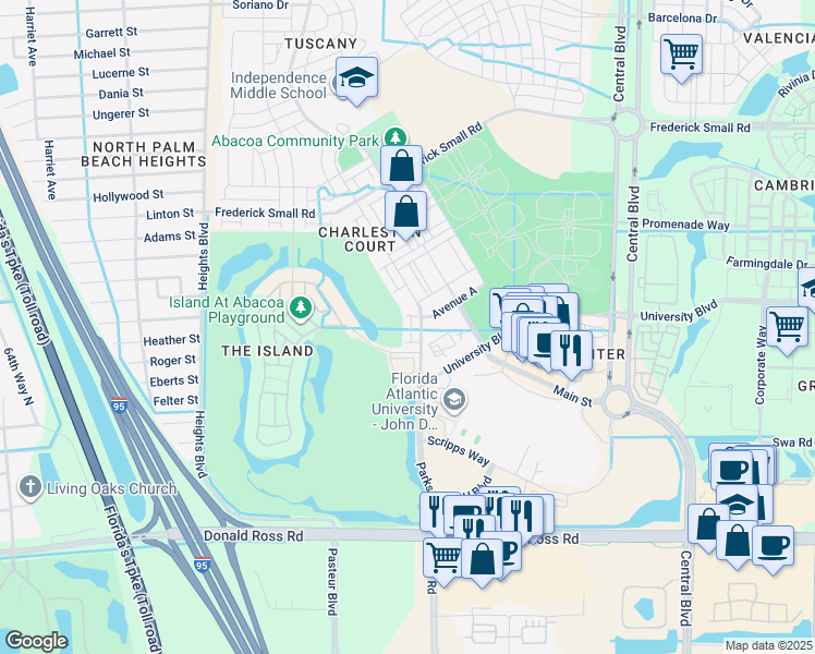 map of restaurants, bars, coffee shops, grocery stores, and more near 142 Wentworth Court in Jupiter