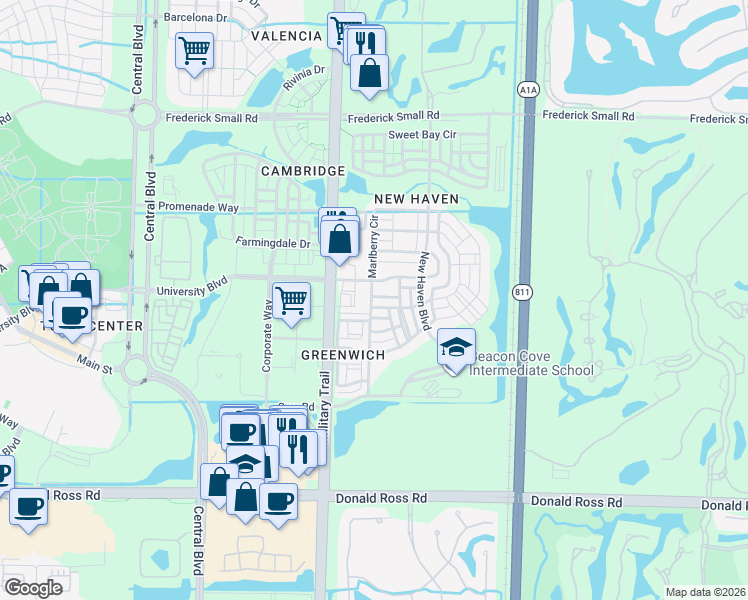 map of restaurants, bars, coffee shops, grocery stores, and more near 252 Ixoria Lane in Jupiter