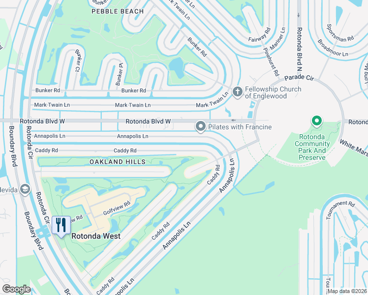 map of restaurants, bars, coffee shops, grocery stores, and more near 161 Caddy Road in Rotonda West
