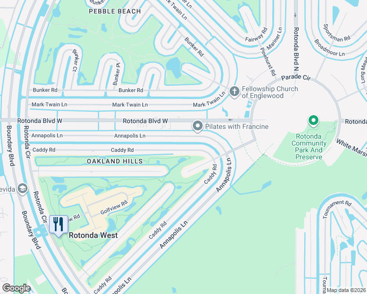 map of restaurants, bars, coffee shops, grocery stores, and more near 161 Caddy Road in Rotonda West