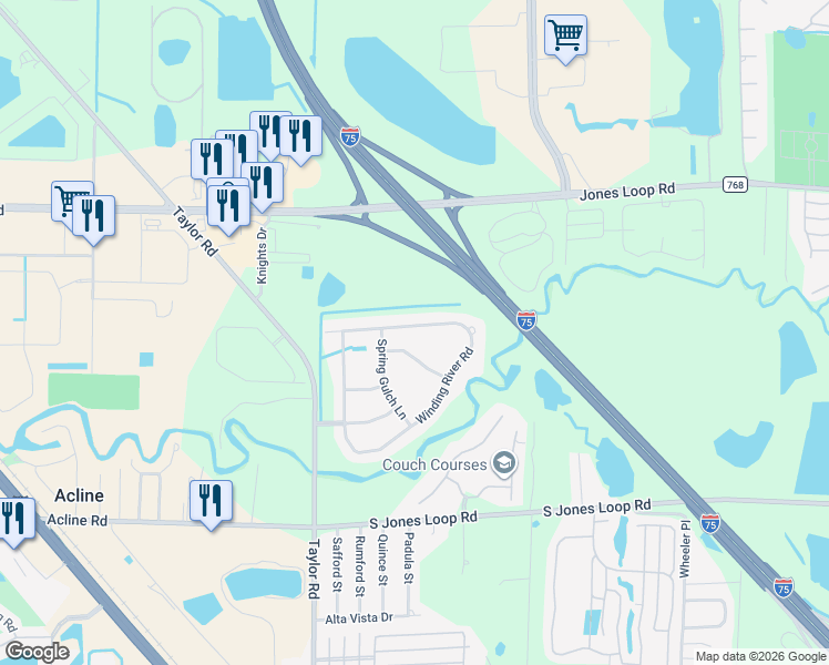map of restaurants, bars, coffee shops, grocery stores, and more near 10143 Winding River Road in Punta Gorda