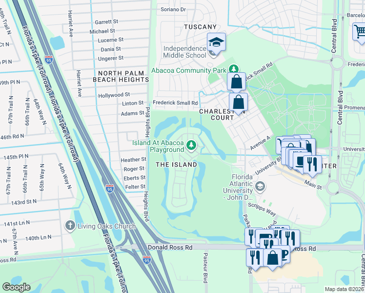 map of restaurants, bars, coffee shops, grocery stores, and more near 179 Caicos Drive in Jupiter