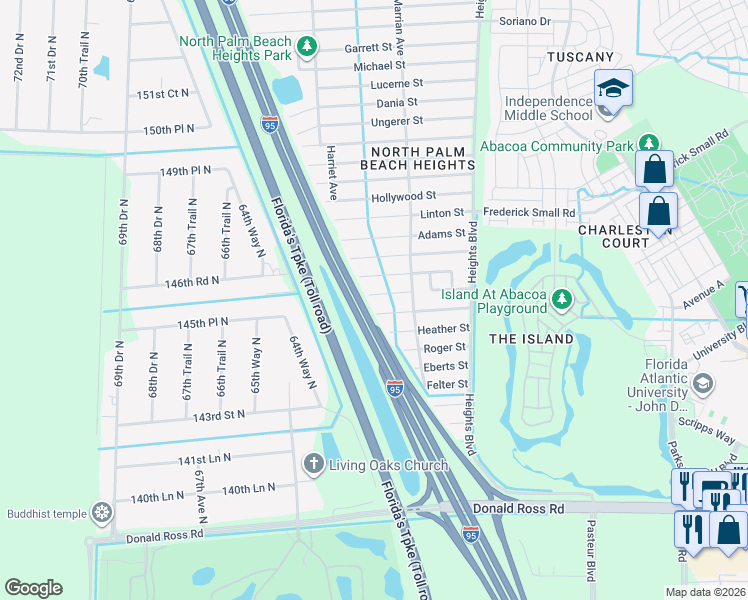 map of restaurants, bars, coffee shops, grocery stores, and more near 6260 Allen Street in Jupiter