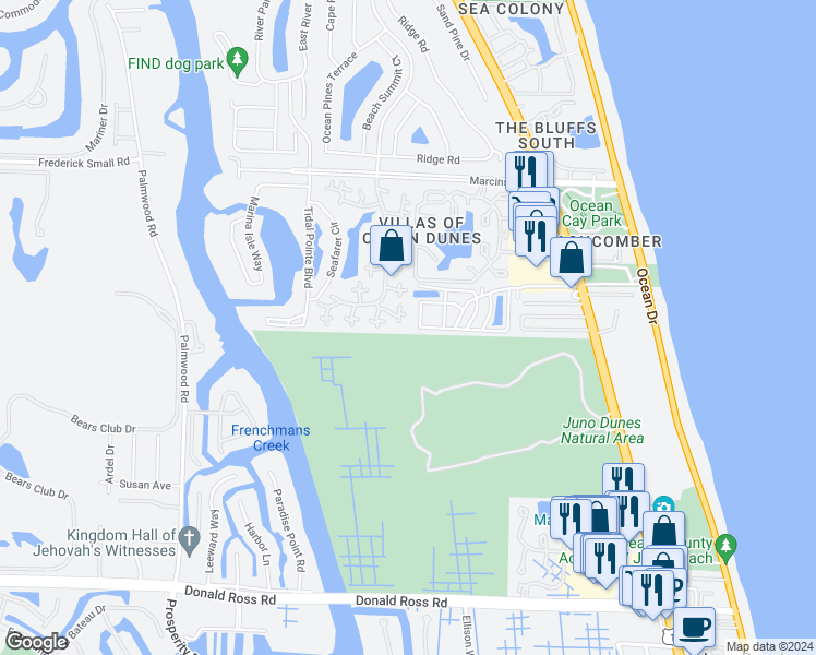 map of restaurants, bars, coffee shops, grocery stores, and more near 1903 19th Court in Jupiter