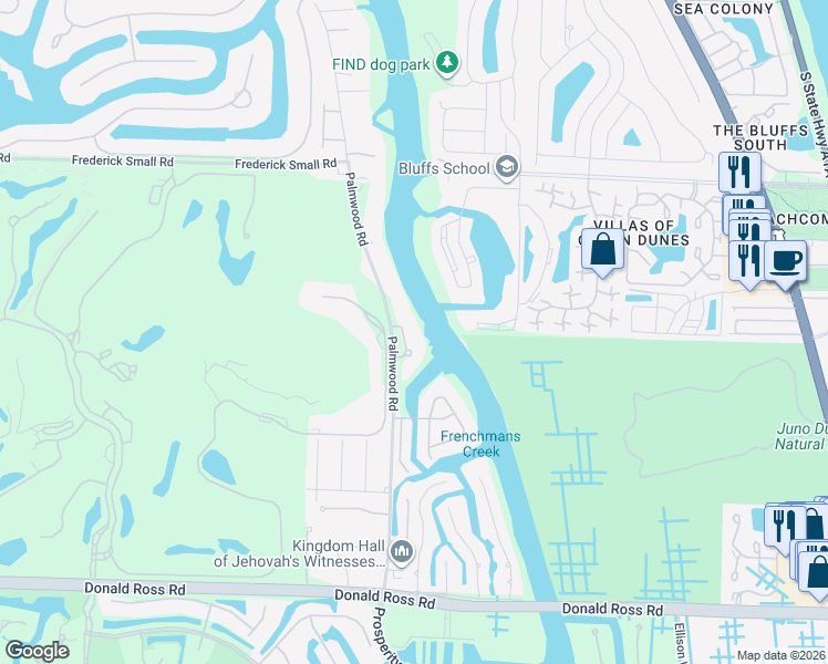 map of restaurants, bars, coffee shops, grocery stores, and more near 14646 Watermark Way in Palm Beach Gardens