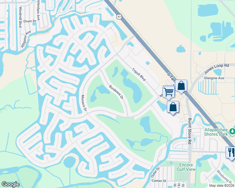 map of restaurants, bars, coffee shops, grocery stores, and more near 3812 Bordeaux Drive in Punta Gorda
