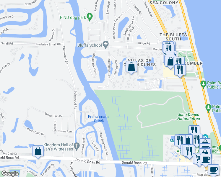 map of restaurants, bars, coffee shops, grocery stores, and more near 2319 23rd Court in Jupiter