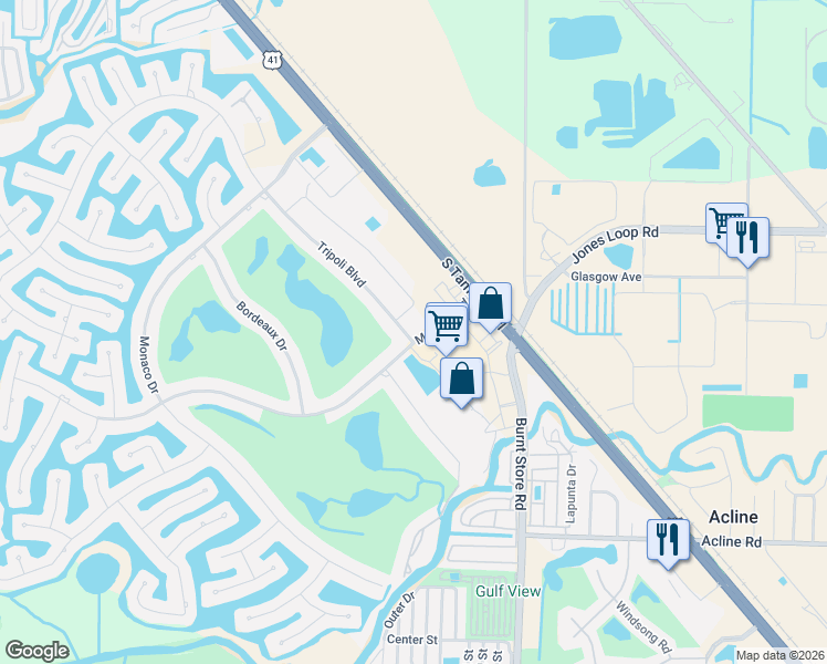 map of restaurants, bars, coffee shops, grocery stores, and more near 156 Madrid Boulevard in Punta Gorda