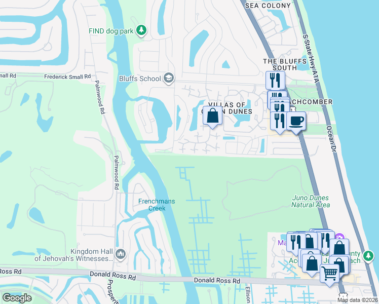 map of restaurants, bars, coffee shops, grocery stores, and more near 2102 21st Court in Jupiter