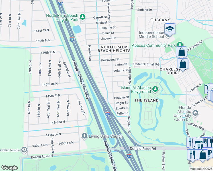 map of restaurants, bars, coffee shops, grocery stores, and more near 6224 Francis Street in Jupiter