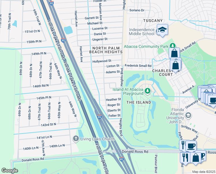 map of restaurants, bars, coffee shops, grocery stores, and more near 6120 Wolfe Street in Jupiter