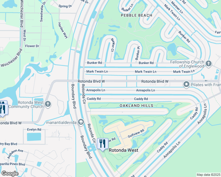 map of restaurants, bars, coffee shops, grocery stores, and more near 255 Rotonda Boulevard West in Rotonda West