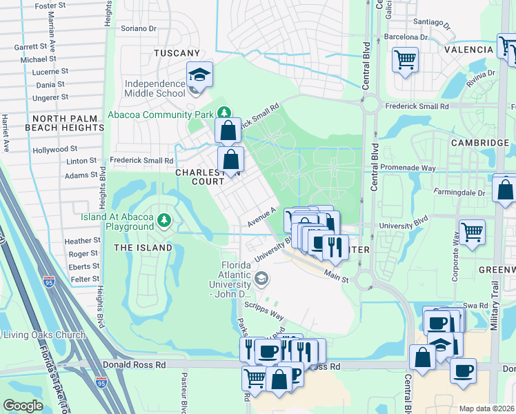 map of restaurants, bars, coffee shops, grocery stores, and more near 4524 Stadium Drive in Jupiter