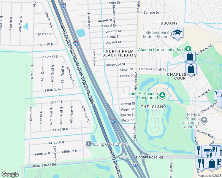 map of restaurants, bars, coffee shops, grocery stores, and more near 6224 Francis Street in Jupiter