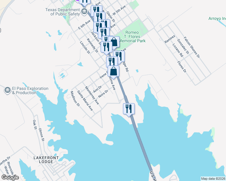 map of restaurants, bars, coffee shops, grocery stores, and more near 201-299 Nora Drive in Zapata