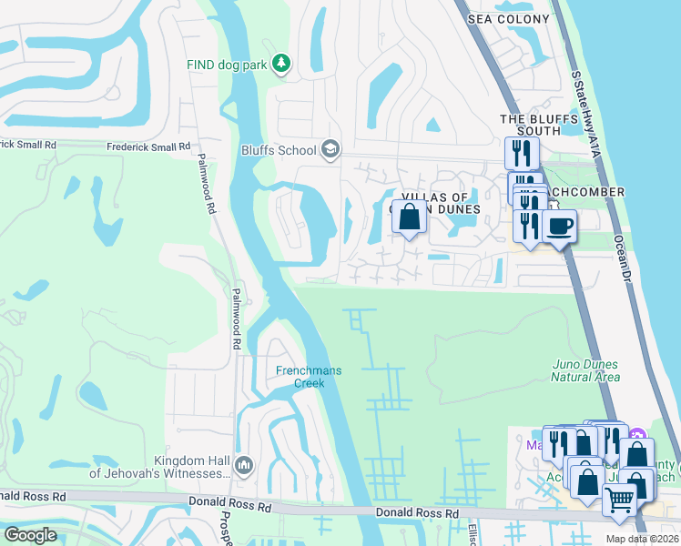 map of restaurants, bars, coffee shops, grocery stores, and more near 2329 23rd Court in Jupiter