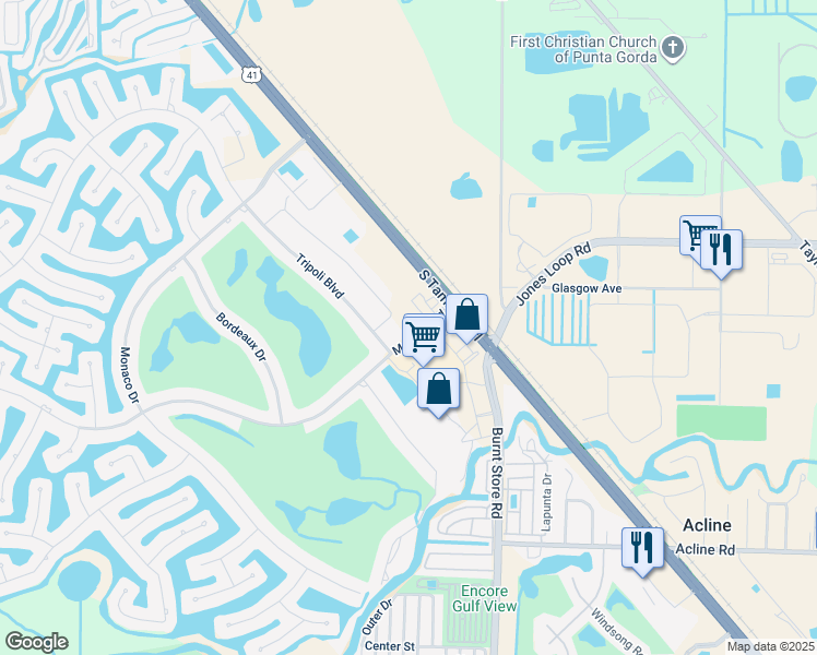 map of restaurants, bars, coffee shops, grocery stores, and more near 156 Madrid Boulevard in Punta Gorda